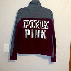 Grey and Maroon Pink Hooded Jacket
